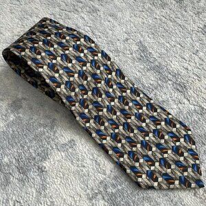 Valentino Mens Silk Neck Tie Geometric Prism Tan Blue Career Business Office